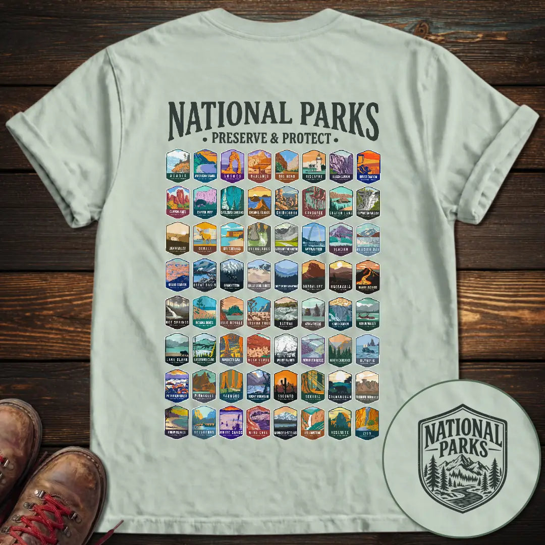 National Parks Preserve Protect 64 Parks Back Print T-Shirt
