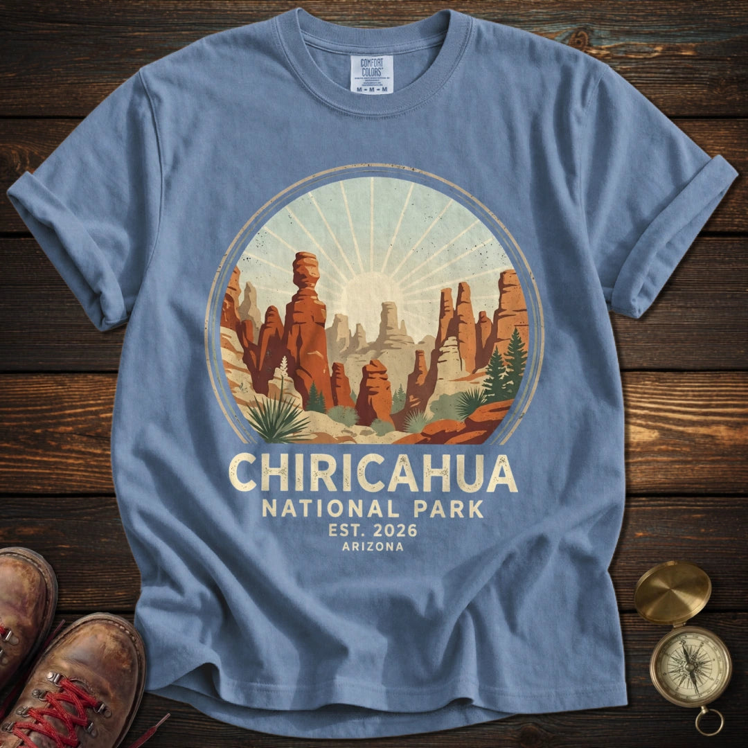 Chiricahua National Park Vintage Sunburst Hoodoos T-Shirt - Bluejean T-Shirt
