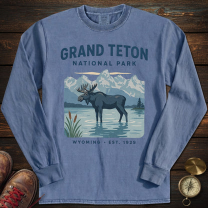 Grand Teton Wading Moose Long Sleeved T-Shirt