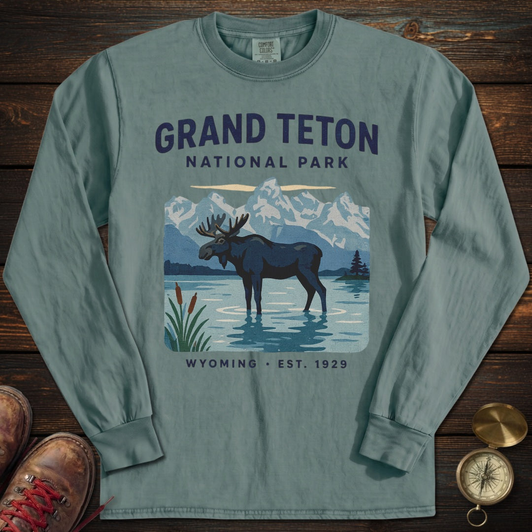 Grand Teton Wading Moose Long Sleeved T-Shirt