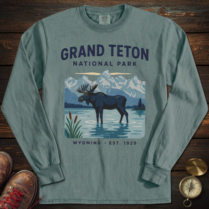 Grand Teton Wading Moose Long Sleeved T-Shirt