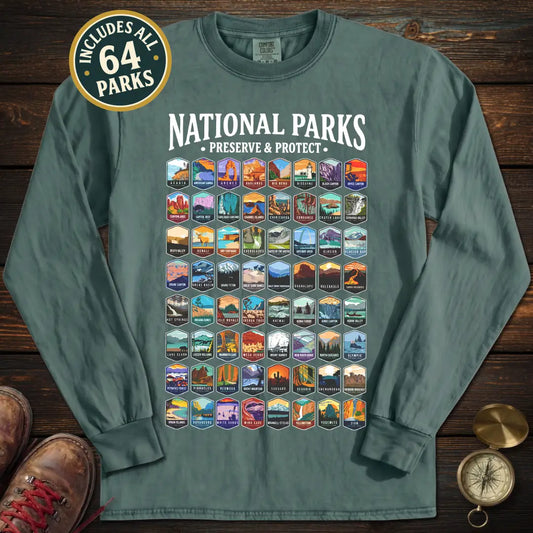 National Parks Preserve Protect 64 Parks Long Sleeve T-Shirt