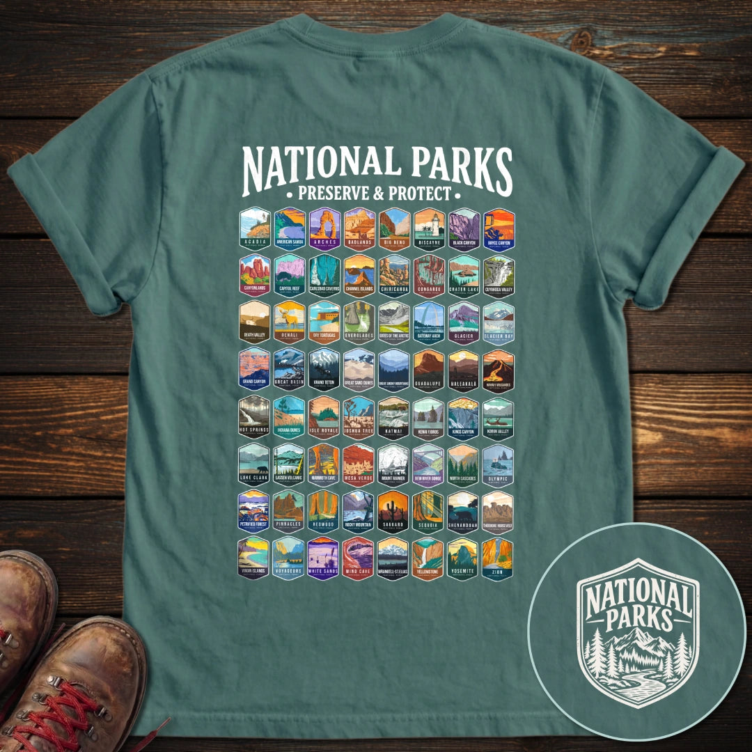 National Parks Preserve Protect 64 Parks Back Print T-Shirt