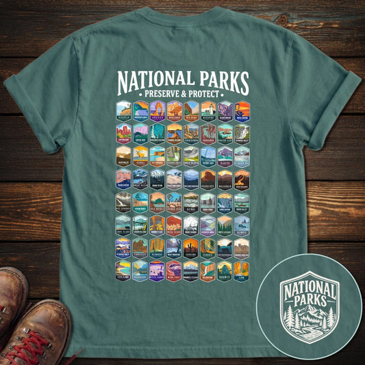 National Parks Preserve Protect 64 Parks Back Print T-Shirt