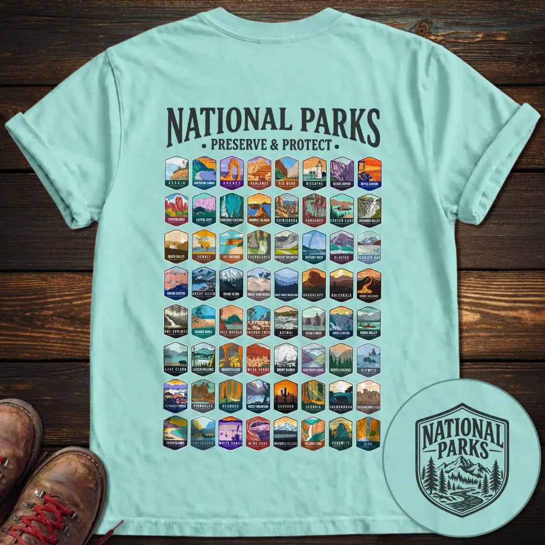 National Parks Preserve Protect 64 Parks Back Print T-Shirt