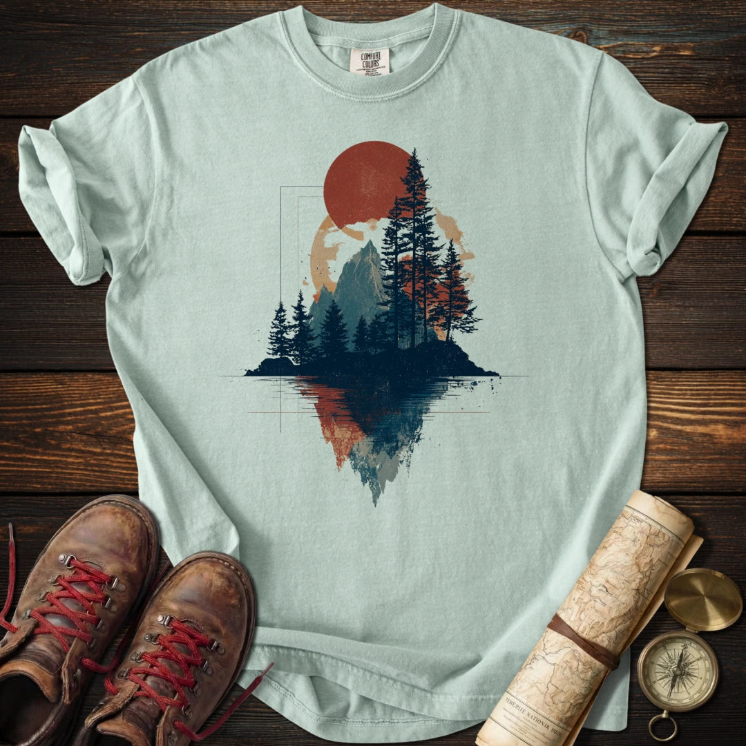 Crimson Dusk Geometric T-Shirt
