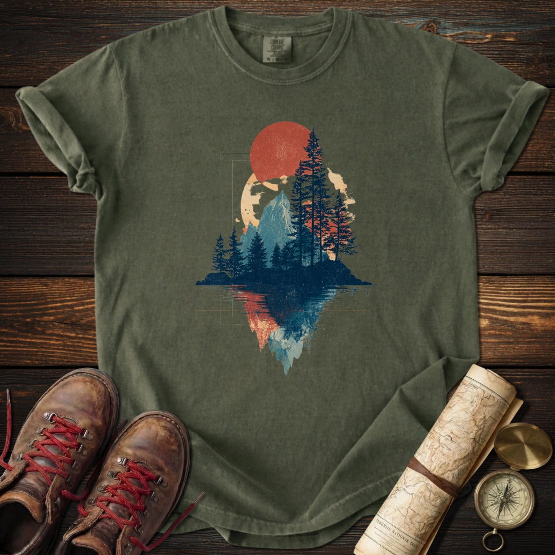 Crimson Dusk Geometric T-Shirt