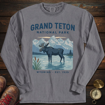 Grand Teton Wading Moose Long Sleeved T-Shirt