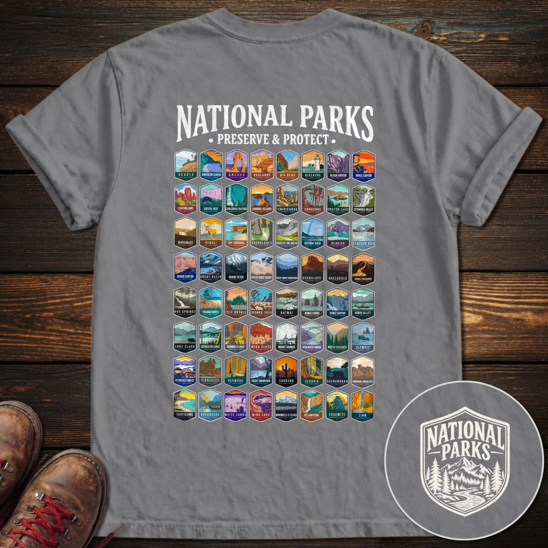 National Parks Preserve Protect 64 Parks Back Print T-Shirt