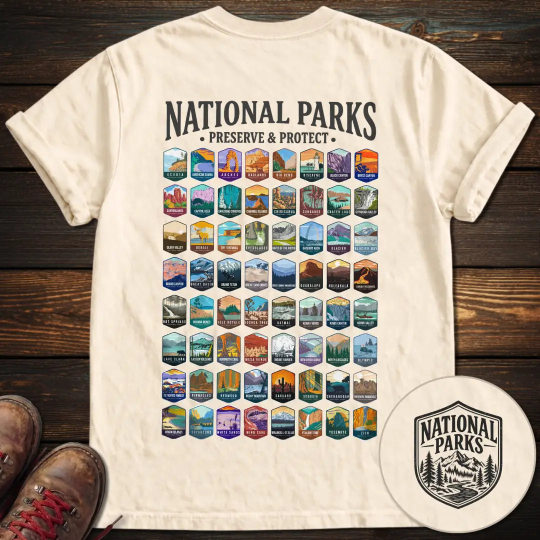 National Parks Preserve Protect 64 Parks Back Print T-Shirt