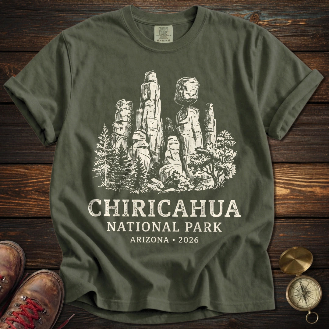 Chiricahua National Park Sketch Line Art T-Shirt - Moss T-Shirt