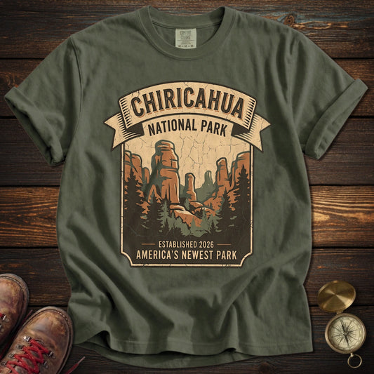 Chiricahua National Park Vintage Banner Badge T-Shirt - Moss T-Shirt