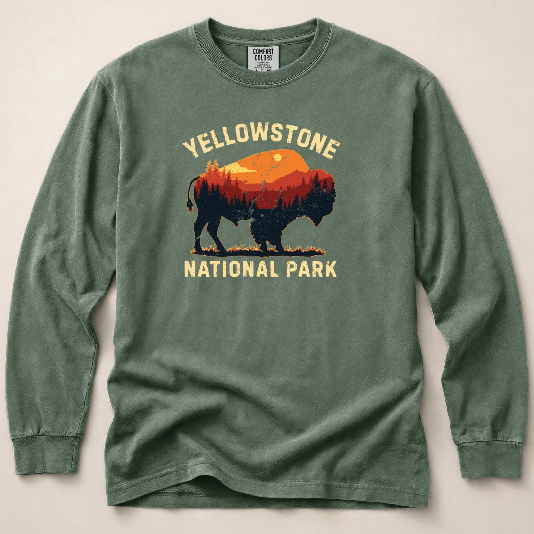 Vintage Yellowstone Buffalo Long Sleeved T-Shirt