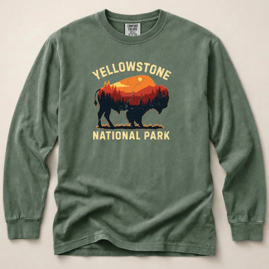 Vintage Yellowstone Buffalo Long Sleeved T-Shirt