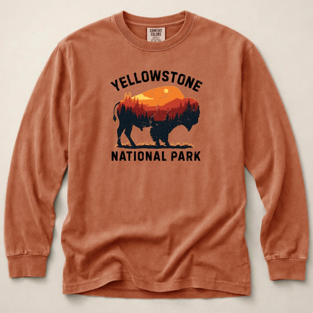 Vintage Yellowstone Buffalo Long Sleeved T-Shirt