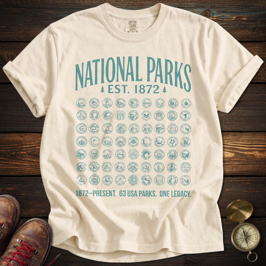 63 National Parks Est. 1872 Teal T-Shirt