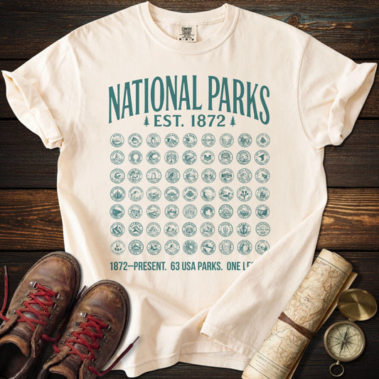63 National Parks Est. 1872 Teal T-Shirt