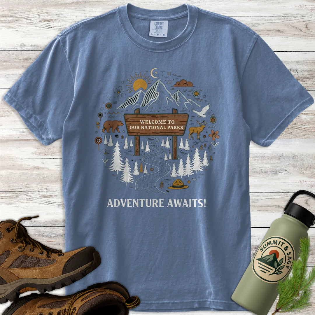 Adventure Awaits Park Sign T-Shirt