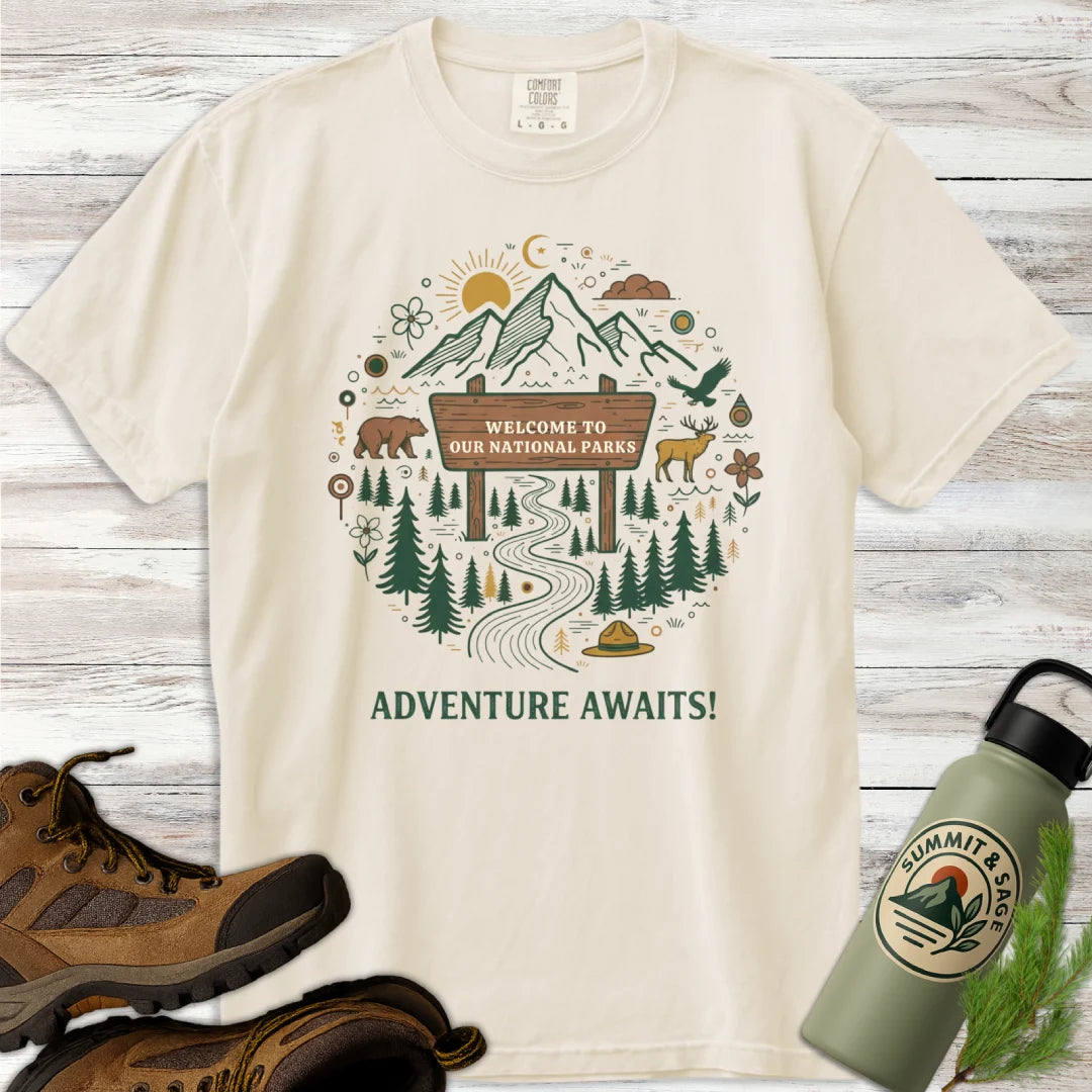 Adventure Awaits Park Sign T-Shirt