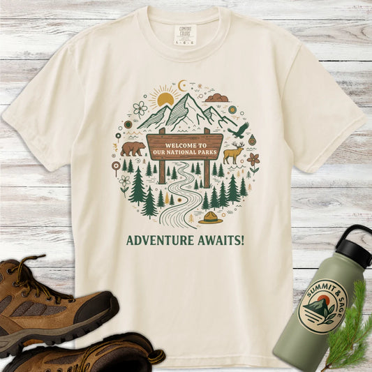 Adventure Awaits Park Sign T-Shirt