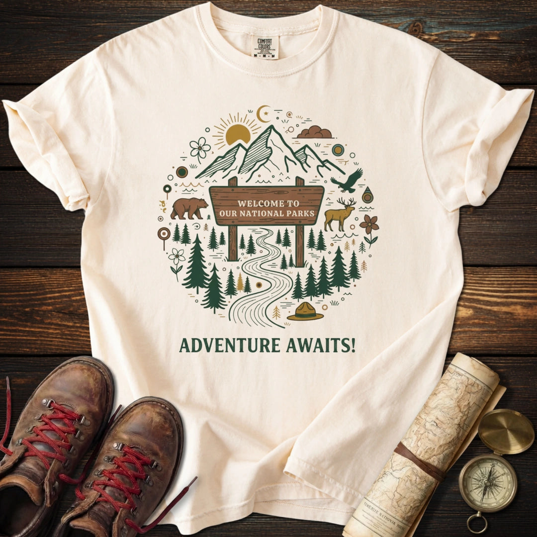 Adventure Awaits Park Sign T-Shirt