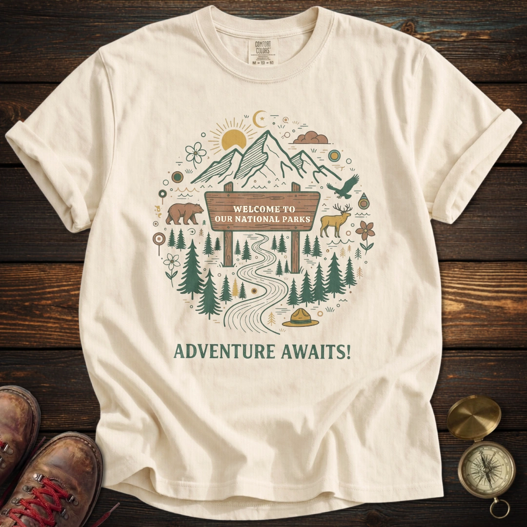 Adventure Awaits Park Sign T-Shirt