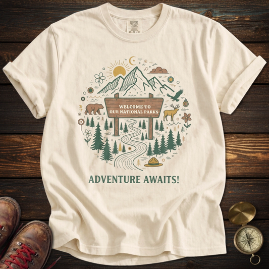 Adventure Awaits Park Sign T-Shirt