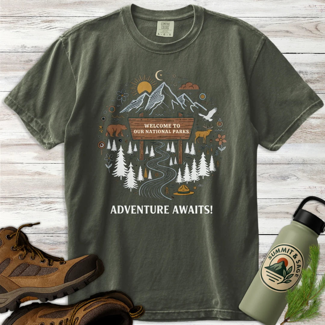 Adventure Awaits Park Sign T-Shirt