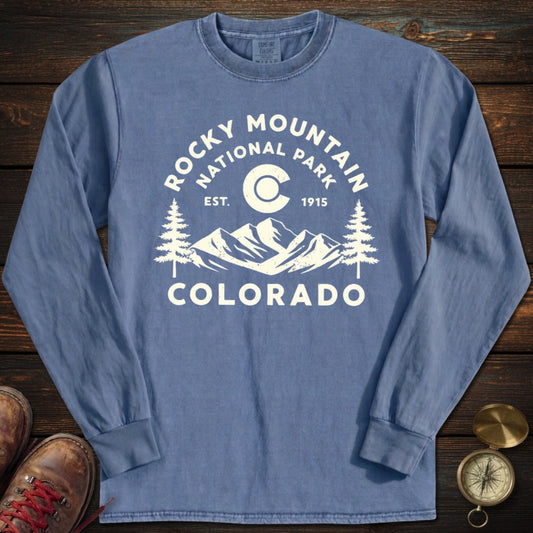 Rocky Mountain Colorado Flag Long Sleeved T-Shirt