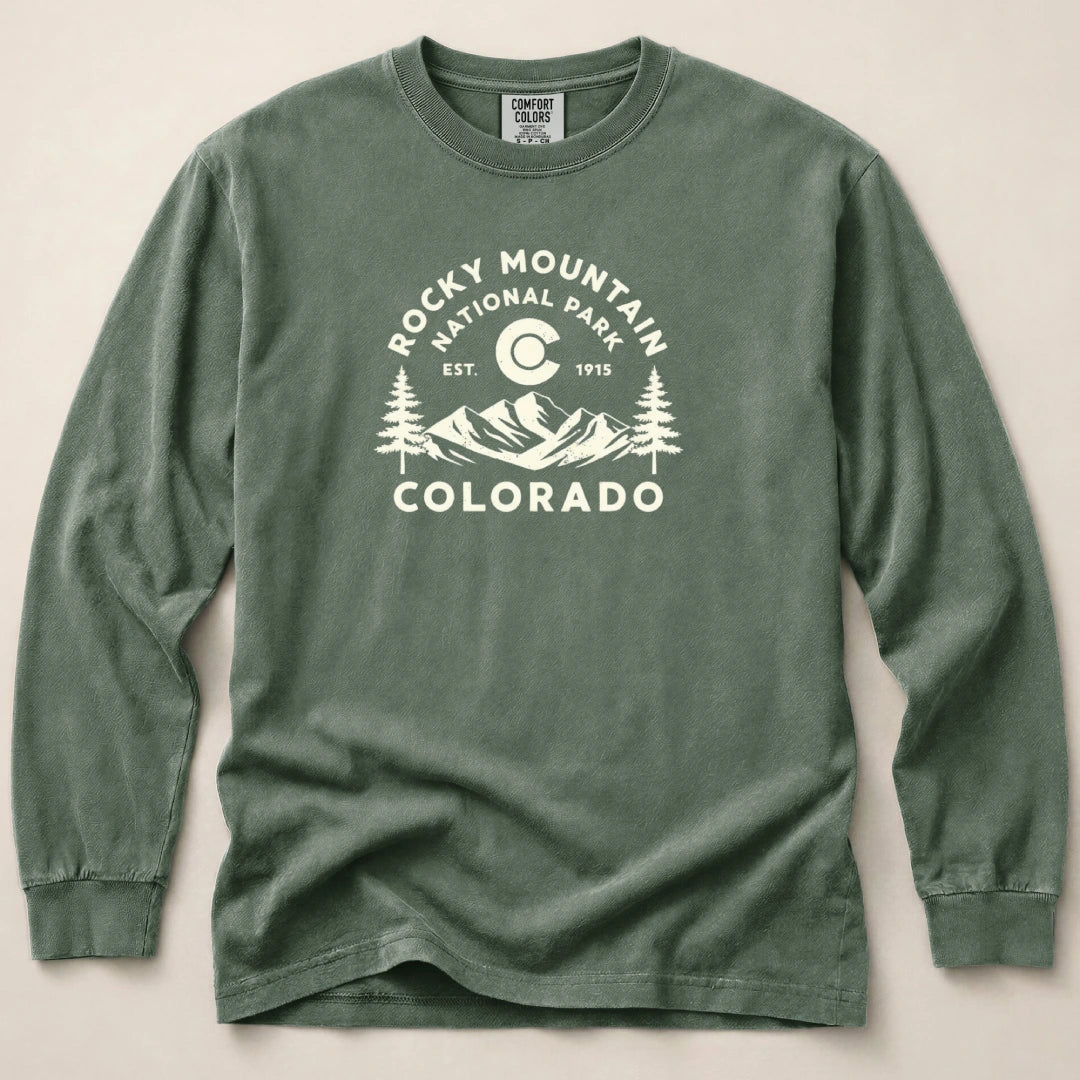 Rocky Mountain Colorado Flag Long Sleeved T-Shirt