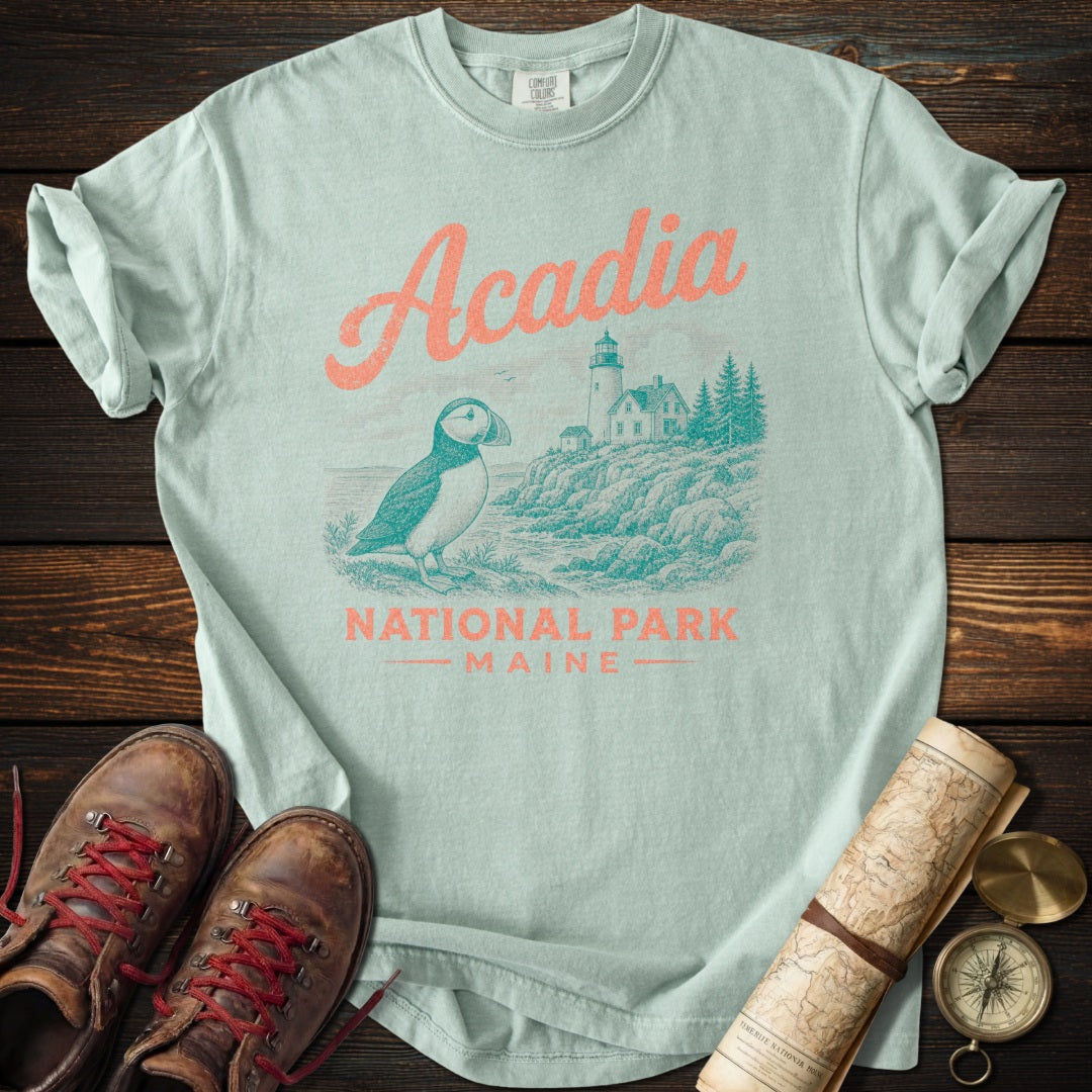 Acadia Puffin Vintage Sketch T-Shirt