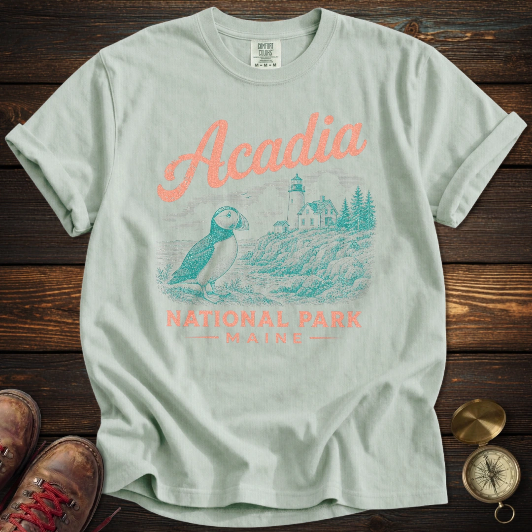 Acadia Puffin Vintage Sketch T-Shirt