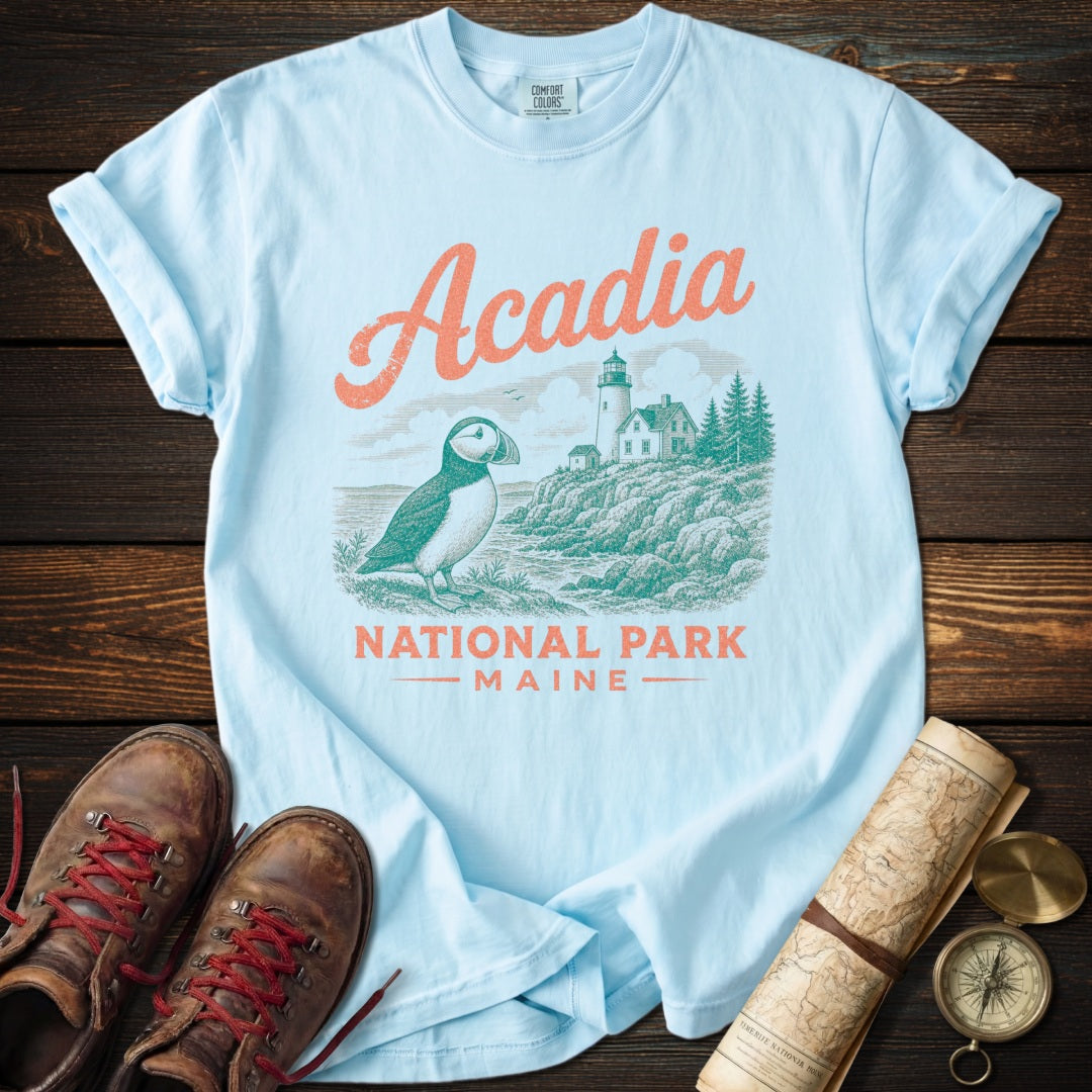 Acadia Puffin Vintage Sketch T-Shirt