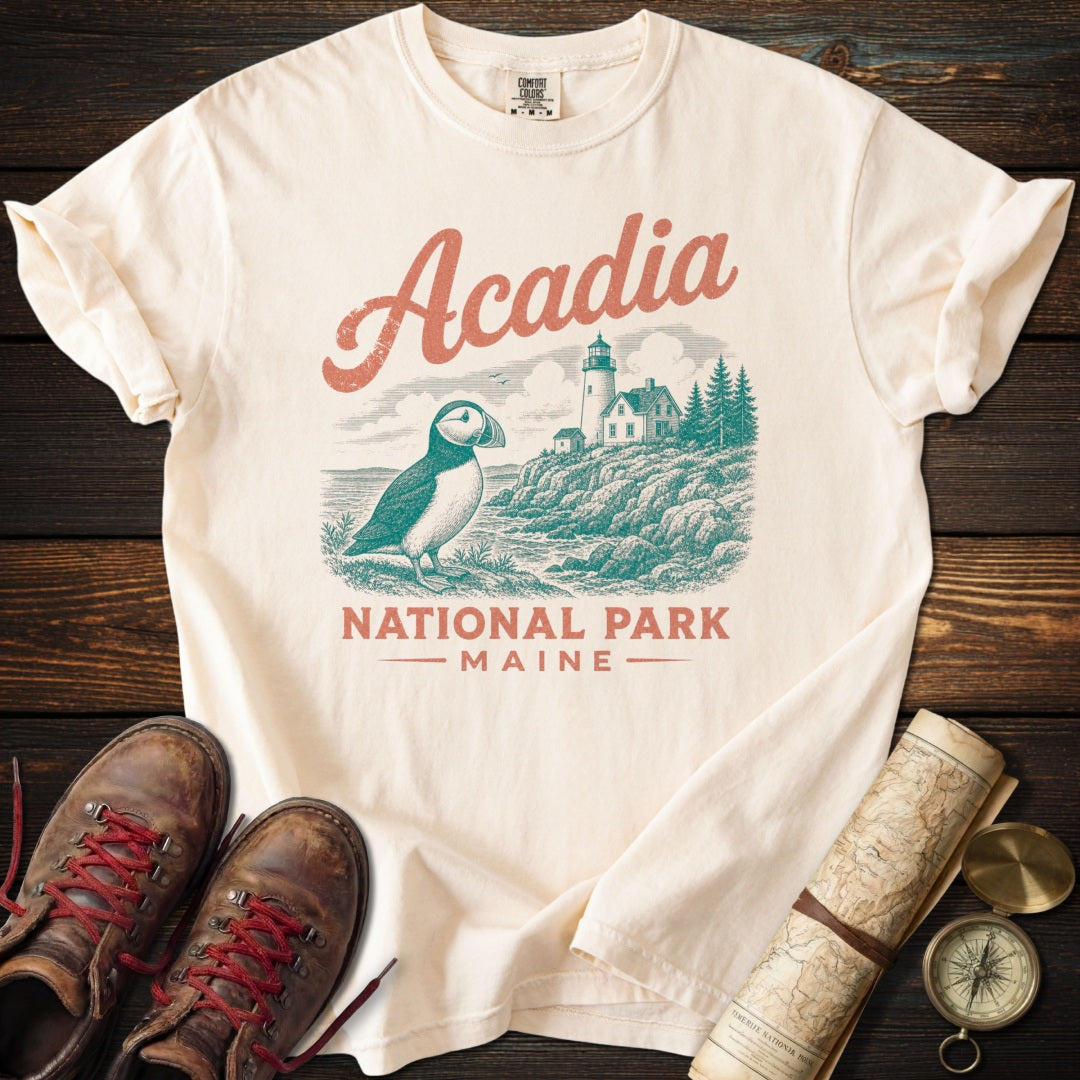 Acadia Puffin Vintage Sketch T-Shirt