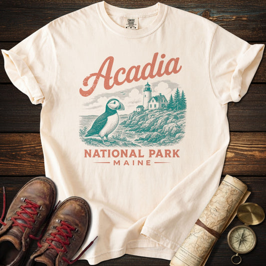 Acadia Puffin Vintage Sketch T-Shirt