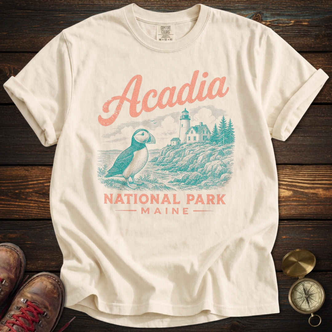 Acadia Puffin Vintage Sketch T-Shirt
