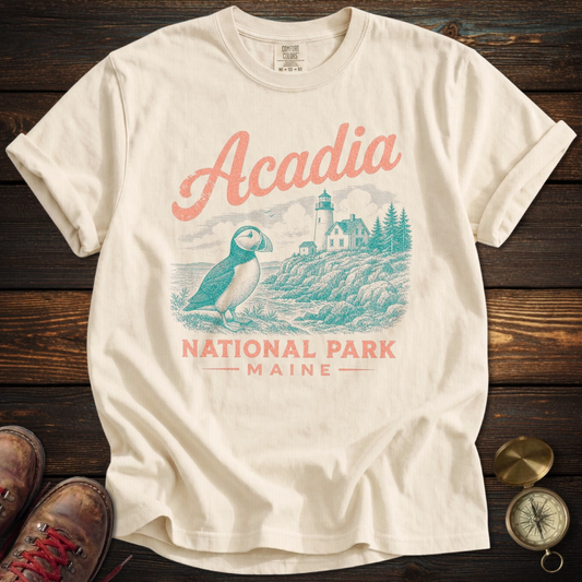 Acadia Puffin Vintage Sketch T-Shirt