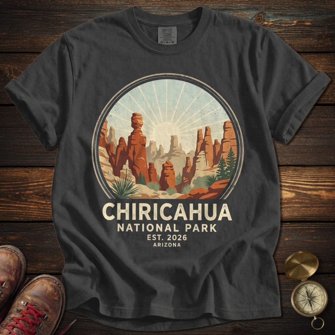 Chiricahua National Park Vintage Sunburst Hoodoos T-Shirt - Pepper T-Shirt