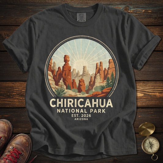 Chiricahua National Park Vintage Sunburst Hoodoos T-Shirt - Pepper T-Shirt