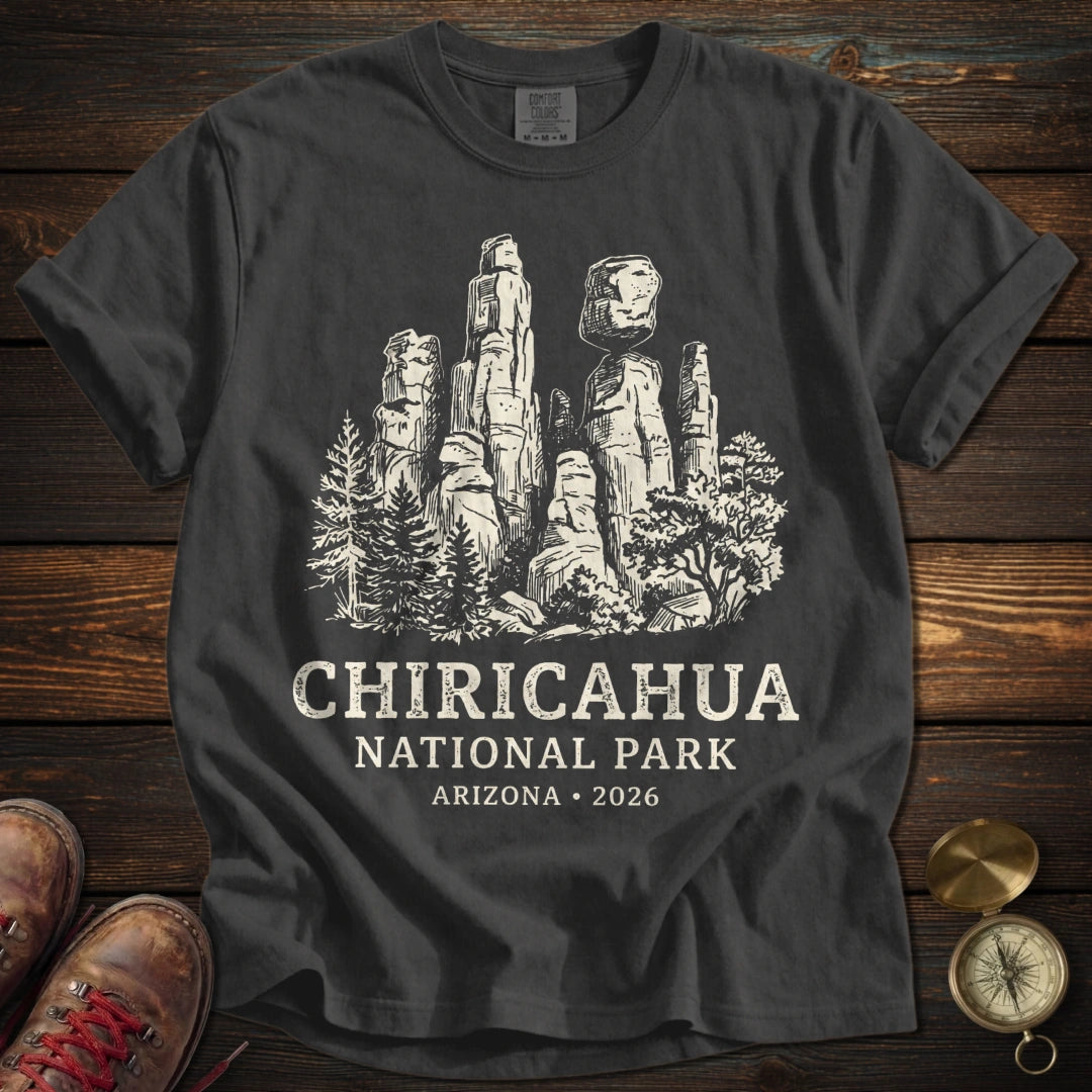 Chiricahua National Park Sketch Line Art T-Shirt - Pepper T-Shirt