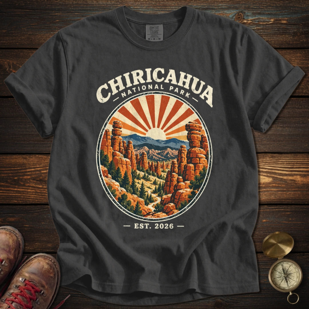 Chiricahua National Park Retro Sunburst Trail T-Shirt - Pepper T-Shirt