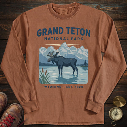 Grand Teton Wading Moose Long Sleeved T-Shirt