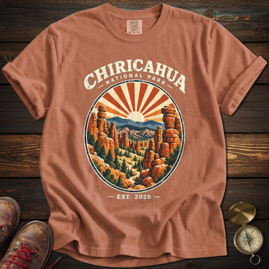 Chiricahua National Park Retro Sunburst Trail T-Shirt - Yam T-Shirt